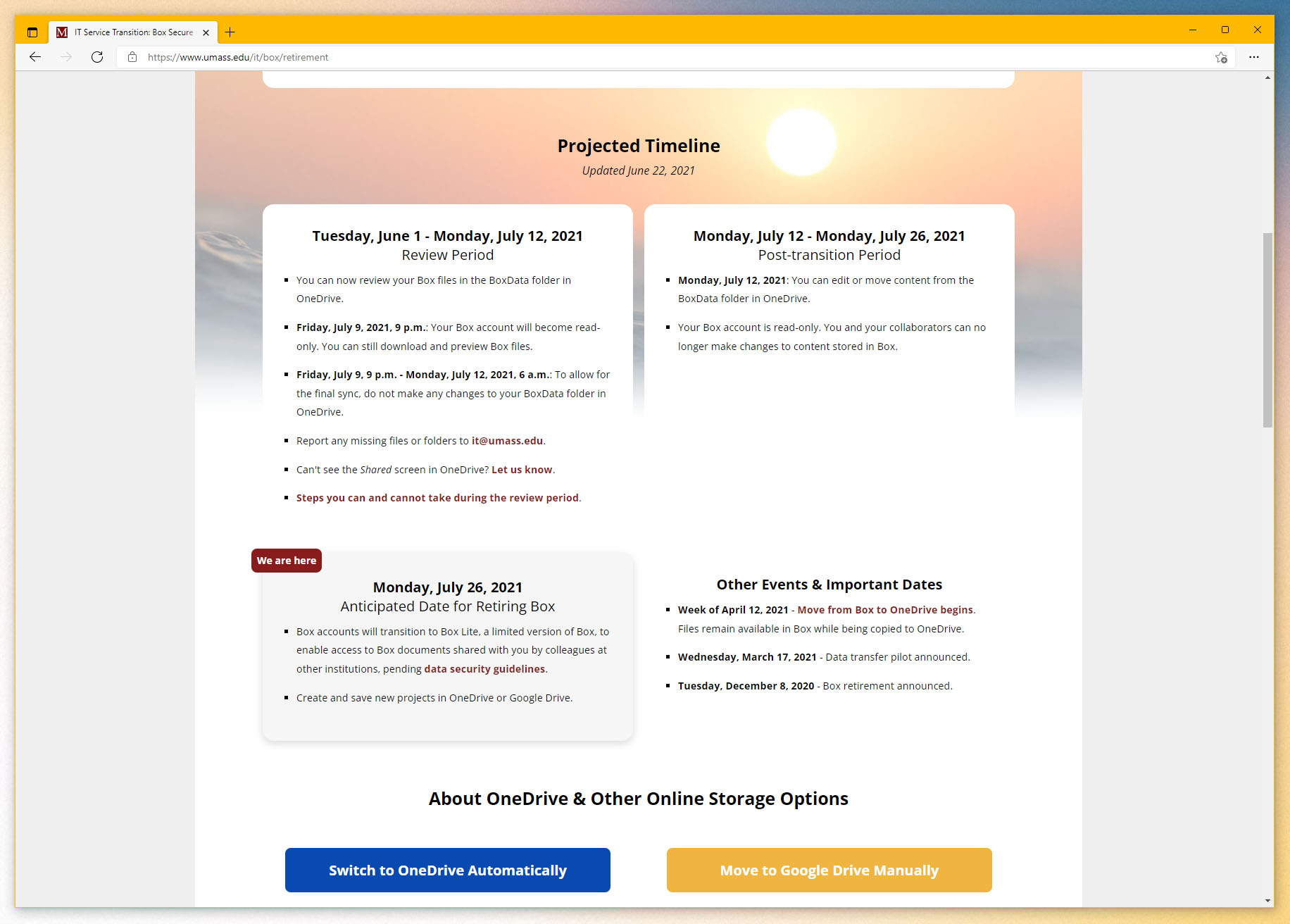 box retirement landing page timeline