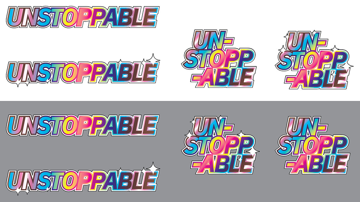 A spread with horizontal and vertical versions of the graphic on white and gray backgrounds